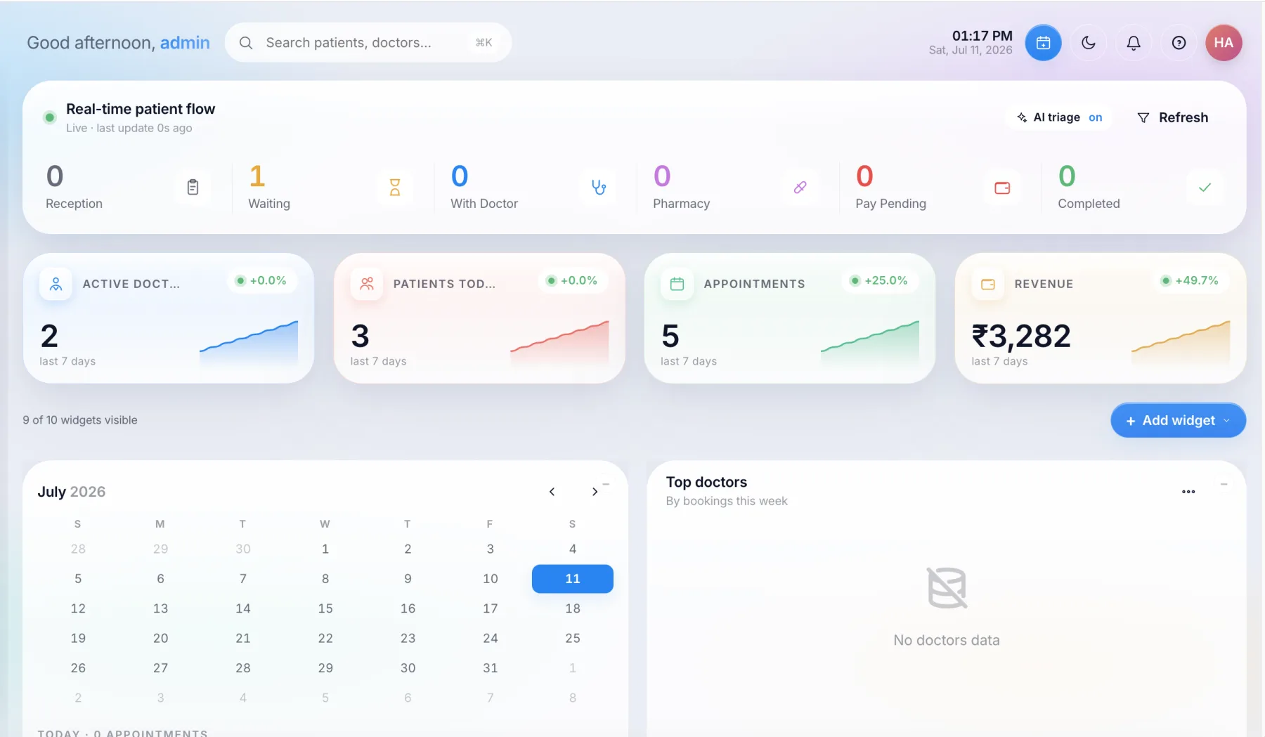 Clinic OS product dashboard screenshot